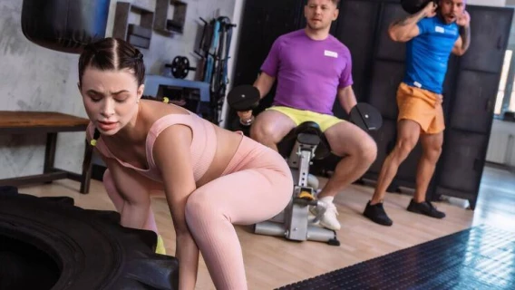 Fitness Rooms | Hardcore Big Dick Threesome In Gym (Michael Fly, Angelo Godshack, Jenny Doll)